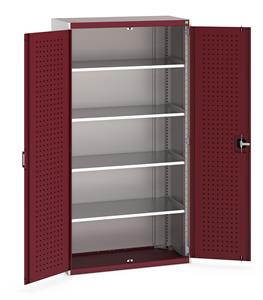 40013053.** Heavy Duty Bott cubio cupboard with perfo panel lined hinged doors. 1050mm wide x 525mm deep x 2000mm high with 4 x100kg capacity shelves....